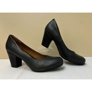 Euro Soft by Sofft Vella Black Vegan Leather Pumps Round Toe 3" Heel Slipon, 10M